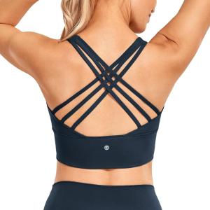 imageCRZ YOGA Naked Feeling Criss Cross Longline Sports Bras for Women  Wirefree Padded Strappy Yoga Cropped TopsTrue Navy