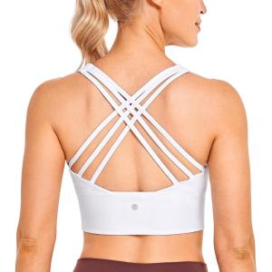 imageCRZ YOGA Naked Feeling Criss Cross Longline Sports Bras for Women  Wirefree Padded Strappy Yoga Cropped TopsWhite