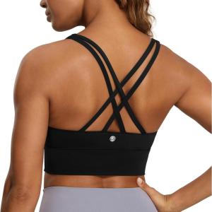 imageCRZ YOGA Naked Feeling Strappy Longline Sports Bras for Women  Medium Impact Criss Cross Yoga Padded Workout Crop TopBlack