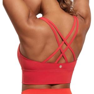imageCRZ YOGA Naked Feeling Strappy Longline Sports Bras for Women  Medium Impact Criss Cross Yoga Padded Workout Crop TopCrimson