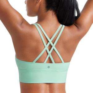 imageCRZ YOGA Naked Feeling Strappy Longline Sports Bras for Women  Medium Impact Criss Cross Yoga Padded Workout Crop TopMint Moment