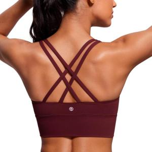 imageCRZ YOGA Naked Feeling Strappy Longline Sports Bras for Women  Medium Impact Criss Cross Yoga Padded Workout Crop TopRed Merlot