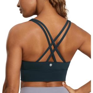 imageCRZ YOGA Naked Feeling Strappy Longline Sports Bras for Women  Medium Impact Criss Cross Yoga Padded Workout Crop TopTrue Navy