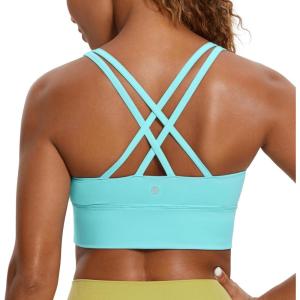 imageCRZ YOGA Naked Feeling Strappy Longline Sports Bras for Women  Medium Impact Criss Cross Yoga Padded Workout Crop TopTurquoise