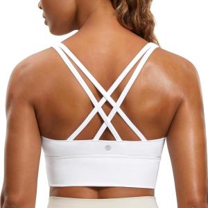 imageCRZ YOGA Naked Feeling Strappy Longline Sports Bras for Women  Medium Impact Criss Cross Yoga Padded Workout Crop TopWhite
