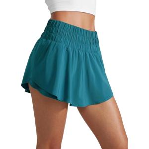 imageCRZ YOGA Ruffle Skirt Overlay Athletic Shorts for Women  High Waisted Flowy for Workout Running Tennis with Zip PocketBorealis Green
