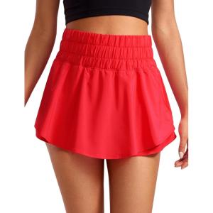 imageCRZ YOGA Ruffle Skirt Overlay Athletic Shorts for Women  High Waisted Flowy for Workout Running Tennis with Zip PocketDeep Red
