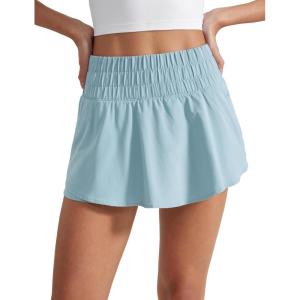 imageCRZ YOGA Ruffle Skirt Overlay Athletic Shorts for Women  High Waisted Flowy for Workout Running Tennis with Zip PocketLight Grayish Blue