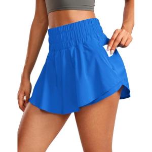 imageCRZ YOGA Ruffle Skirt Overlay Athletic Shorts for Women  High Waisted Flowy for Workout Running Tennis with Zip PocketSparkle Blue