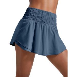imageCRZ YOGA Ruffle Skirt Overlay Athletic Shorts for Women  High Waisted Flowy for Workout Running Tennis with Zip PocketStelindigo