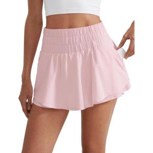 imageCRZ YOGA Ruffle Skirt Overlay Athletic Shorts for Women  High Waisted Flowy for Workout Running Tennis with Zip PocketStrawberry Pink
