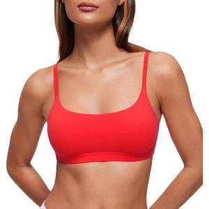 imageCRZ YOGA Softhold Double Lined Scoop Neck Bralette  Womens Adjustable Straps Cami Wireless Sleep TShirt Everyday BraDeep Red