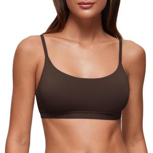 imageCRZ YOGA Softhold Double Lined Scoop Neck Bralette  Womens Adjustable Straps Cami Wireless Sleep TShirt Everyday BraHot Fudge Brown