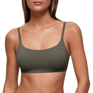 imageCRZ YOGA Softhold Double Lined Scoop Neck Bralette  Womens Adjustable Straps Cami Wireless Sleep TShirt Everyday BraLight Army Green