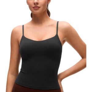 imageCRZ YOGA Softness Mold Butterluxe Adjustable Strap Tank Top for Women  Crop Camisole Workout Shirt with Built in Shelf BraBlack