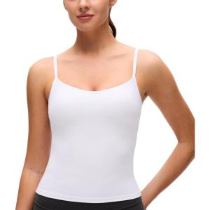 imageCRZ YOGA Softness Mold Butterluxe Adjustable Strap Tank Top for Women  Crop Camisole Workout Shirt with Built in Shelf BraWhite