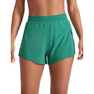 imageCRZ YOGA V Split Running Shorts for Women 25quot  High Waisted Workout Athletic Gym Track with Liner Breathable Quick DryCascadia Green