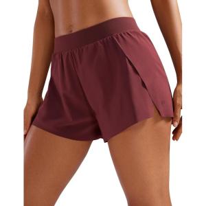 imageCRZ YOGA V Split Running Shorts for Women 25quot  High Waisted Workout Athletic Gym Track with Liner Breathable Quick DryRed Merlot