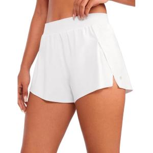 imageCRZ YOGA V Split Running Shorts for Women 25quot  High Waisted Workout Athletic Gym Track with Liner Breathable Quick DryWhite