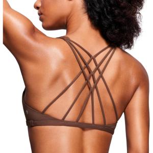 imageCRZ YOGA Womens Naked Feeling Criss Cross Sports Bra  Strappy Back Padded Medium Support Wireless Gym Cami Workout YogaCoffee Brown