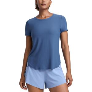 imageCRZ YOGA Cloudweight Workout Tops for Women Lightweight Athletic Short Sleeve Shirts Gym Running Side Slit TShirtsPitch Blue