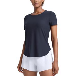 imageCRZ YOGA Cloudweight Workout Tops for Women Lightweight Athletic Short Sleeve Shirts Gym Running Side Slit TShirtsTrue Navy