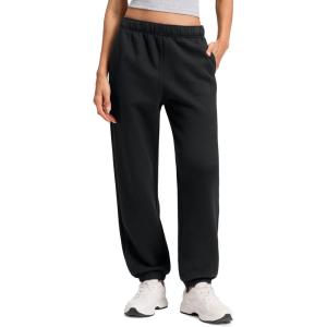 imageCRZ YOGA Cotton Fleece Lined Jogger Sweatpants Women 28quot  Casual Lounge Travel Pants with Pockets Winter WarmBlack