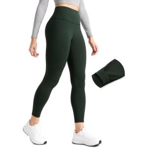 imageCRZ YOGA Womens Fleece Lined Leggings 25  Matte Winter Warm Thermal High Waisted Pants Casual Lounge Yoga WorkoutLegend Green