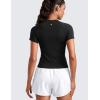 imageCRZ YOGA Seamless Workout Tops for Women Waist Length  Running Gym Athletic Yoga Short Sleeve Shirts Breathable CrewneckBlack