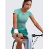 imageCRZ YOGA Seamless Workout Tops for Women Waist Length  Running Gym Athletic Yoga Short Sleeve Shirts Breathable CrewneckCascadia Green Heather