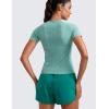 imageCRZ YOGA Seamless Workout Tops for Women Waist Length  Running Gym Athletic Yoga Short Sleeve Shirts Breathable CrewneckCascadia Green Heather
