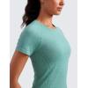 imageCRZ YOGA Seamless Workout Tops for Women Waist Length  Running Gym Athletic Yoga Short Sleeve Shirts Breathable CrewneckCascadia Green Heather