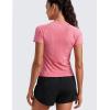 imageCRZ YOGA Seamless Workout Tops for Women Waist Length  Running Gym Athletic Yoga Short Sleeve Shirts Breathable CrewneckDeep Red Heather