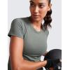 imageCRZ YOGA Seamless Workout Tops for Women Waist Length  Running Gym Athletic Yoga Short Sleeve Shirts Breathable CrewneckGrey Sage