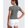 imageCRZ YOGA Seamless Workout Tops for Women Waist Length  Running Gym Athletic Yoga Short Sleeve Shirts Breathable CrewneckGrey Sage