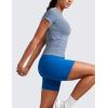 imageCRZ YOGA Seamless Workout Tops for Women Waist Length  Running Gym Athletic Yoga Short Sleeve Shirts Breathable CrewneckOasis Blue Heather