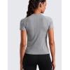 imageCRZ YOGA Seamless Workout Tops for Women Waist Length  Running Gym Athletic Yoga Short Sleeve Shirts Breathable CrewneckSlate Grey Marl