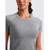 imageCRZ YOGA Seamless Workout Tops for Women Waist Length  Running Gym Athletic Yoga Short Sleeve Shirts Breathable CrewneckSlate Grey Marl