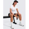 imageCRZ YOGA Seamless Workout Tops for Women Waist Length  Running Gym Athletic Yoga Short Sleeve Shirts Breathable CrewneckWhite