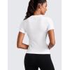 imageCRZ YOGA Seamless Workout Tops for Women Waist Length  Running Gym Athletic Yoga Short Sleeve Shirts Breathable CrewneckWhite