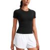 imageCRZ YOGA Seamless Workout Tops for Women Waist Length  Running Gym Athletic Yoga Short Sleeve Shirts Breathable CrewneckBlack
