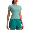 imageCRZ YOGA Seamless Workout Tops for Women Waist Length  Running Gym Athletic Yoga Short Sleeve Shirts Breathable CrewneckCascadia Green Heather