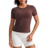 imageCRZ YOGA Seamless Workout Tops for Women Waist Length  Running Gym Athletic Yoga Short Sleeve Shirts Breathable CrewneckTaupe