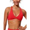 imageCRZ YOGA Twist Front Bikini Tops for Women  Padded V Neck Criss Cross Back Triangle Sexy Swim Bathing SuitDeep Red