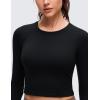imageCRZ YOGA Brushed Workout Long Sleeve Shirts for Women  Warm Athletic Running Gym Yoga Tops Breathable Crop Crewneck TeesBlack