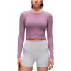 imageCRZ YOGA Brushed Workout Long Sleeve Shirts for Women  Warm Athletic Running Gym Yoga Tops Breathable Crop Crewneck TeesLight Lavender