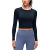 imageCRZ YOGA Brushed Workout Long Sleeve Shirts for Women  Warm Athletic Running Gym Yoga Tops Breathable Crop Crewneck TeesTrue Navy