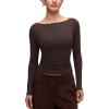 imageCRZ YOGA Softembrace Boat Neck Long Sleeve Shirts for Women  Casual Going Out Tops Soft Stretchy Fitted Fall TShirtsHot Fudge Brown