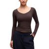 imageCRZ YOGA Softembrace V Neck Long Sleeve Shirts for Women  Casual Going Out Soft Comfort Tops Fitted Sexy Scoop TeesHot Fudge Brown