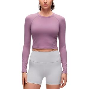 imageCRZ YOGA Brushed Workout Long Sleeve Shirts for Women  Warm Athletic Running Gym Yoga Tops Breathable Crop Crewneck TeesLight Lavender